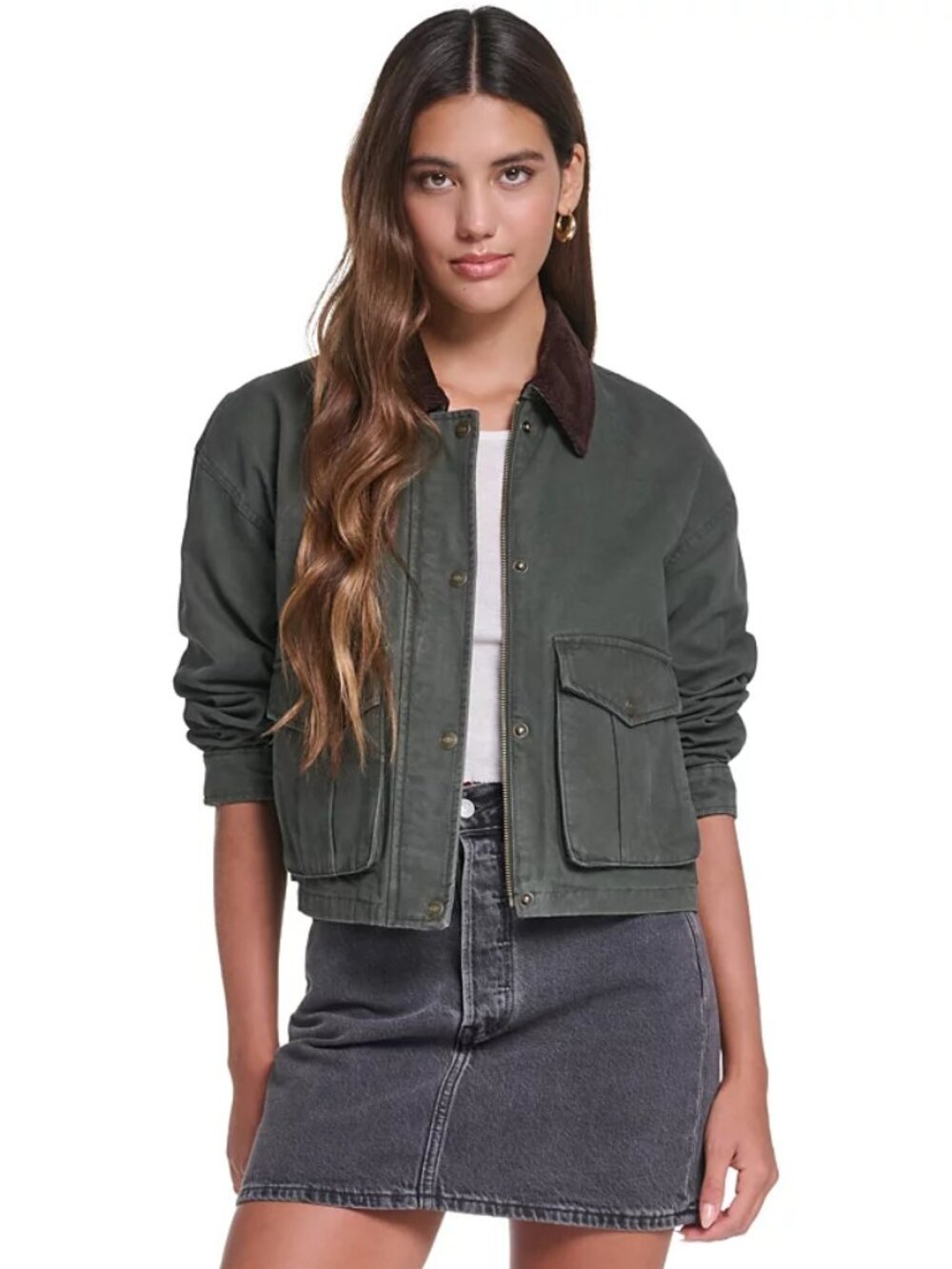 Levi's Women's Cropped Cotton Corduroy-Collar Barn Jacket Medium